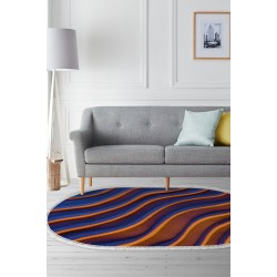 Dekoreko Kaymaz Dijital Mutfak & Salon Halı  Toprak Saçaklı Oval Geometrik E5022 Renkli