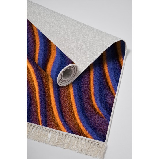 Dekoreko Kaymaz Dijital Mutfak & Salon Halı Luna Pamuk Saçaklı Geometrik E5022 Renkli