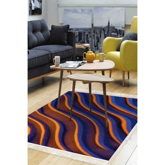 Dekoreko Kaymaz Dijital Mutfak & Salon Halı Luna Pamuk Saçaklı Geometrik E5022 Renkli