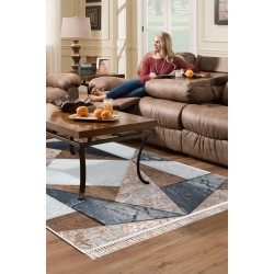 Dekoreko Kaymaz Dijital Mutfak & Salon Halı  Toprak Saçaklı Geometrik E5028 Renkli