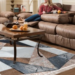 Dekoreko Kaymaz Dijital Mutfak & Salon Halı  Toprak Saçaklı Geometrik E5028 Renkli