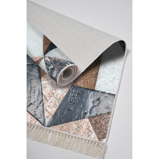 Dekoreko Kaymaz Dijital Mutfak & Salon Halı  Toprak Saçaklı Geometrik E5028 Renkli