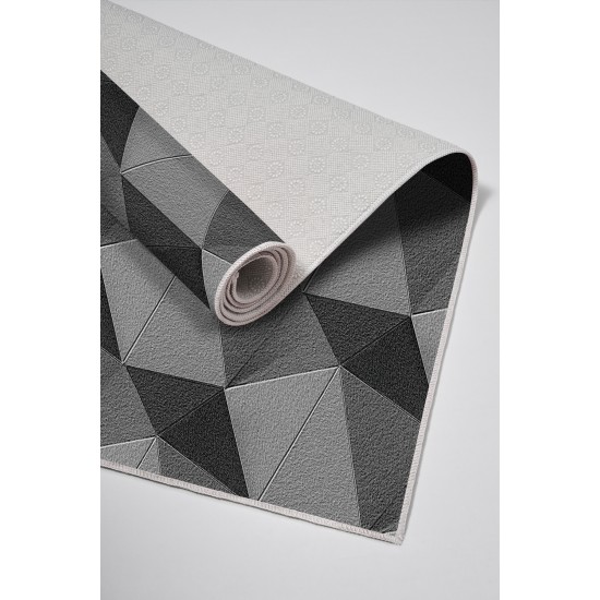 Dekoreko Kaymaz Dijital Mutfak & Salon Halı  Toprak Geometrik E5030 Gri