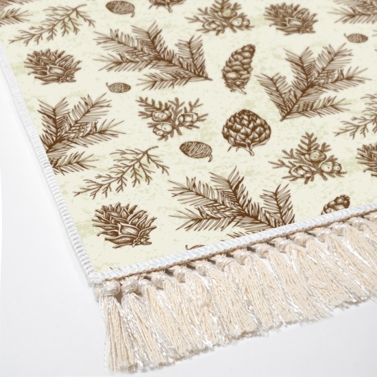 Dekoreko Kaymaz Taban Djt Klozet Takımı Luna Pamuk Saçaklı Vintage AL5007 Bej