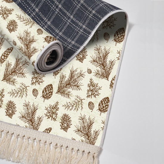 Dekoreko Kaymaz Taban Djt Klozet Takımı Luna Pamuk Saçaklı Vintage AL5007 Bej