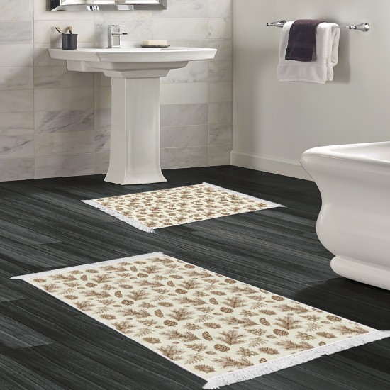 Dekoreko Kaymaz Taban Djt Klozet Takımı Luna Pamuk Saçaklı Vintage AL5007 Bej