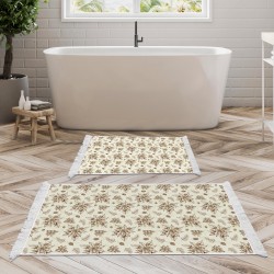 Dekoreko Kaymaz Taban Djt Klozet Takımı Luna Pamuk Saçaklı Vintage AL5008 Bej