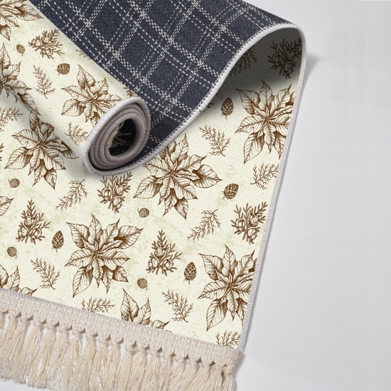 Dekoreko Kaymaz Taban Djt Klozet Takımı Luna Pamuk Saçaklı Vintage AL5008 Bej