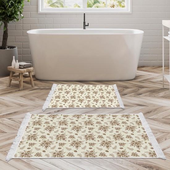 Dekoreko Kaymaz Taban Djt Klozet Takımı Luna Pamuk Saçaklı Vintage AL5008 Bej