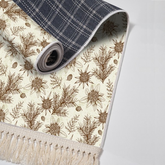 Dekoreko Kaymaz Taban Djt Klozet Takımı Luna Pamuk Saçaklı Vintage AL5009 Bej