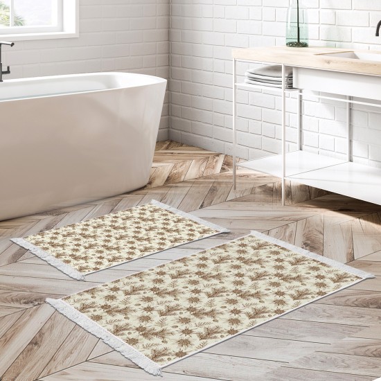 Dekoreko Kaymaz Taban Djt Klozet Takımı Luna Pamuk Saçaklı Vintage AL5009 Bej