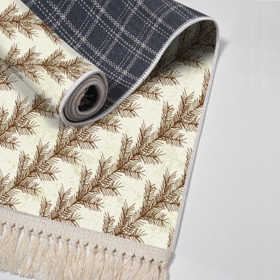 Dekoreko Kaymaz Taban Djt Klozet Takımı Luna Pamuk Saçaklı Vintage AL5010 Bej