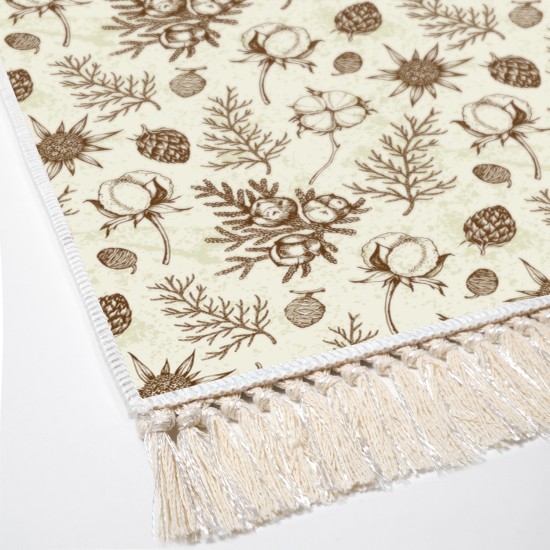 Dekoreko Kaymaz Taban Djt Klozet Takımı Luna Pamuk Saçaklı Vintage AL5012 Bej