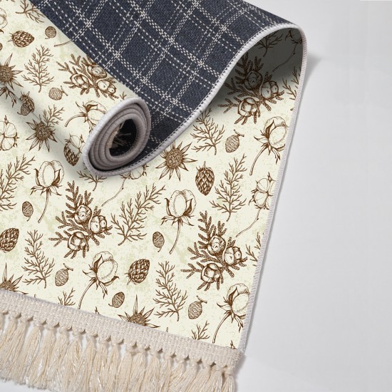 Dekoreko Kaymaz Taban Djt Klozet Takımı Luna Pamuk Saçaklı Vintage AL5012 Bej