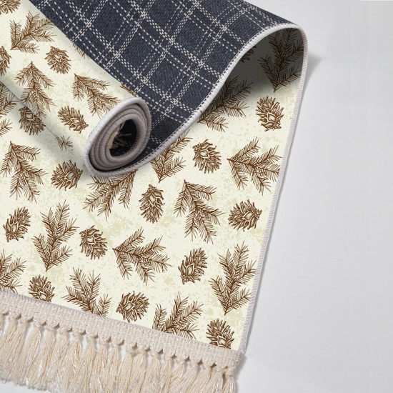 Dekoreko Kaymaz Taban Djt Klozet Takımı Luna Pamuk Saçaklı Vintage AL5013 Bej