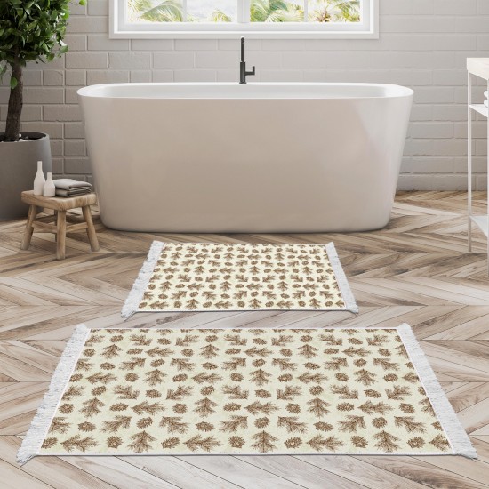 Dekoreko Kaymaz Taban Djt Klozet Takımı Luna Pamuk Saçaklı Vintage AL5013 Bej