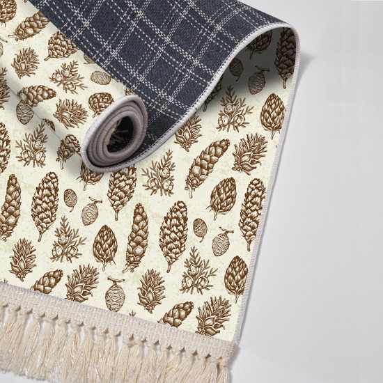 Dekoreko Kaymaz Taban Djt Klozet Takımı Luna Pamuk Saçaklı Vintage AL5014 Bej