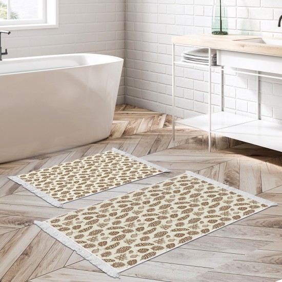 Dekoreko Kaymaz Taban Djt Klozet Takımı Luna Pamuk Saçaklı Vintage AL5014 Bej