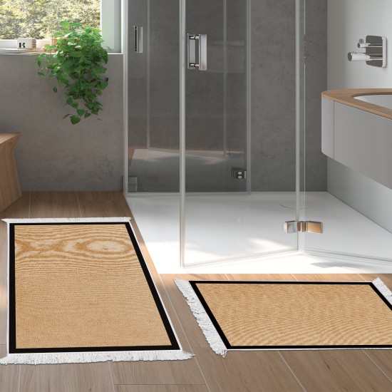 Dekoreko Kaymaz Taban Djt Klozet Takımı Saray Deri Saçaklı Dokuma Desen E5001 Açık Kahverengi