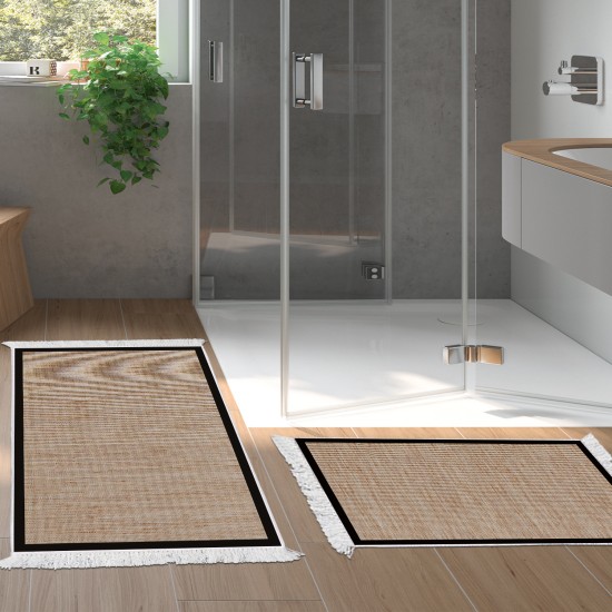 Dekoreko Kaymaz Taban Djt Klozet Takımı Saray Deri Saçaklı Dokuma Desen E5001 Kahve Bej