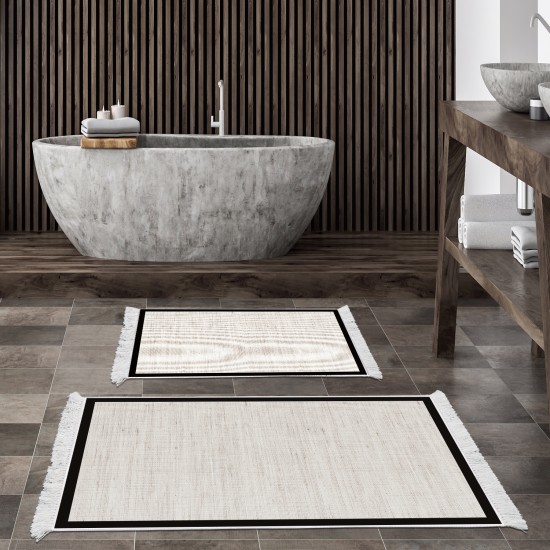 Dekoreko Kaymaz Taban Djt Klozet Takımı Saray Deri Saçaklı Dokuma Desen E5001 Açık Bej