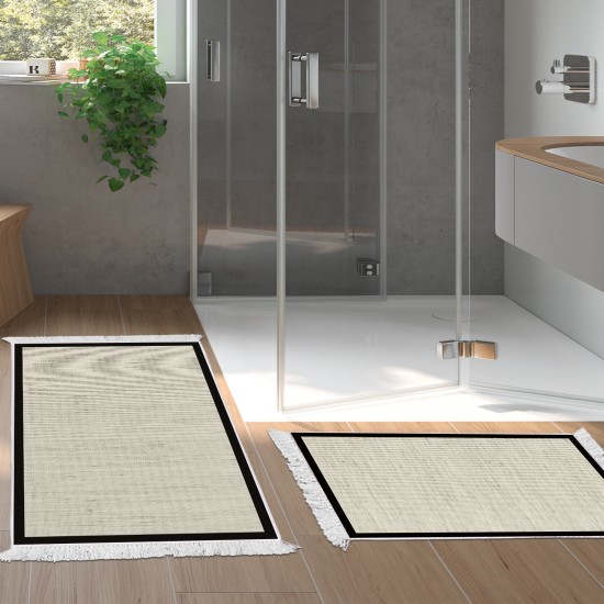 Dekoreko Kaymaz Taban Djt Klozet Takımı Saray Deri Saçaklı Dokuma Desen E5001 Bej Gri