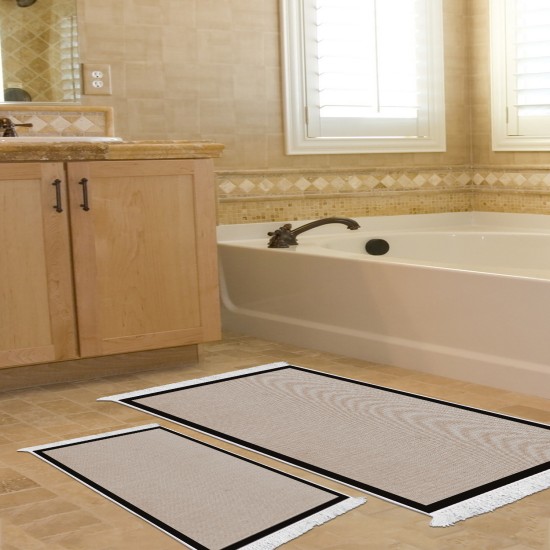 Dekoreko Kaymaz Taban Djt Klozet Takımı Saray Deri Saçaklı Dokuma Desen E5001 Taupe