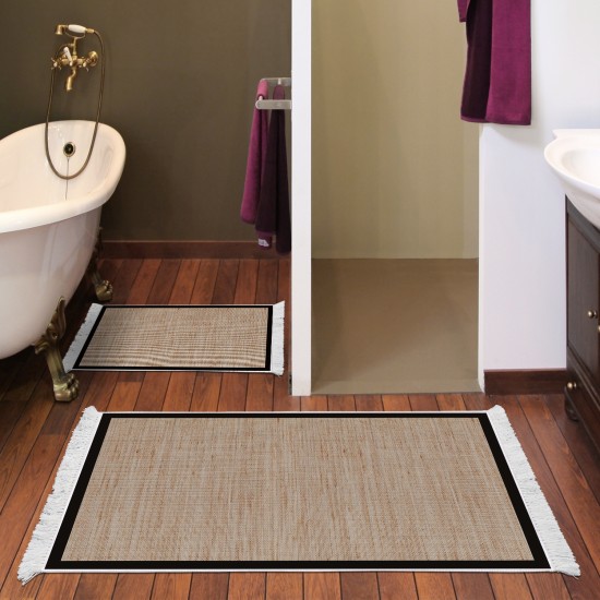 Dekoreko Kaymaz Taban Djt Klozet Takımı  Toprak Saçaklı Dokuma Desen E5001 Kahve Bej