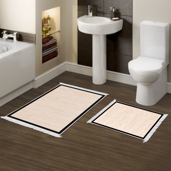 Dekoreko Kaymaz Taban Djt Klozet Takımı  Toprak Saçaklı Dokuma Desen E5001 Açık Krem