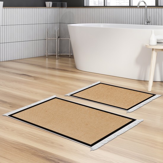 Dekoreko Kaymaz Taban Djt Klozet Takımı Luna Pamuk Saçaklı Dokuma Desen E5001 Açık Kahverengi