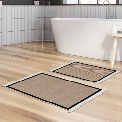 Dekoreko Kaymaz Taban Djt Klozet Takımı Luna Pamuk Saçaklı Dokuma Desen E5001 Kahve Bej