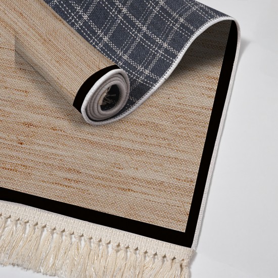 Dekoreko Kaymaz Taban Djt Klozet Takımı Luna Pamuk Saçaklı Dokuma Desen E5001 Kahve Bej