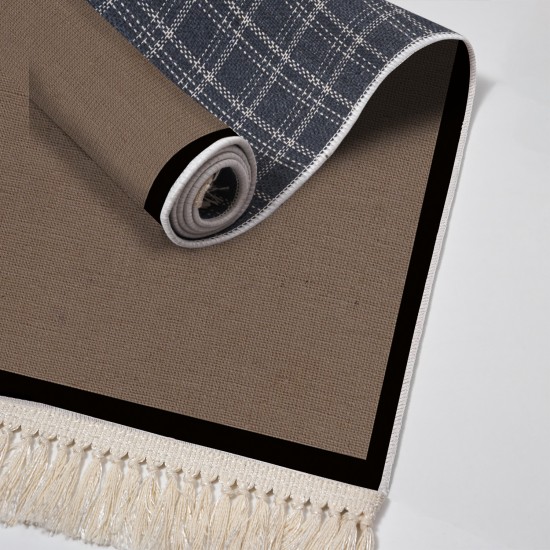 Dekoreko Kaymaz Taban Djt Klozet Takımı Luna Pamuk Saçaklı Dokuma Desen E5001 Koyu Kahve