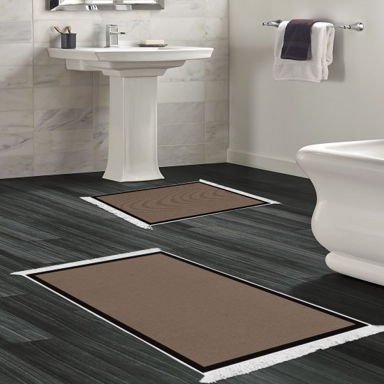 Dekoreko Kaymaz Taban Djt Klozet Takımı Luna Pamuk Saçaklı Dokuma Desen E5001 Koyu Kahve