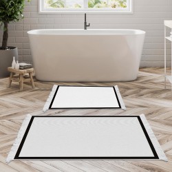 Dekoreko Kaymaz Taban Djt Klozet Takımı Luna Pamuk Saçaklı Dokuma Desen E5001 Açık Gri