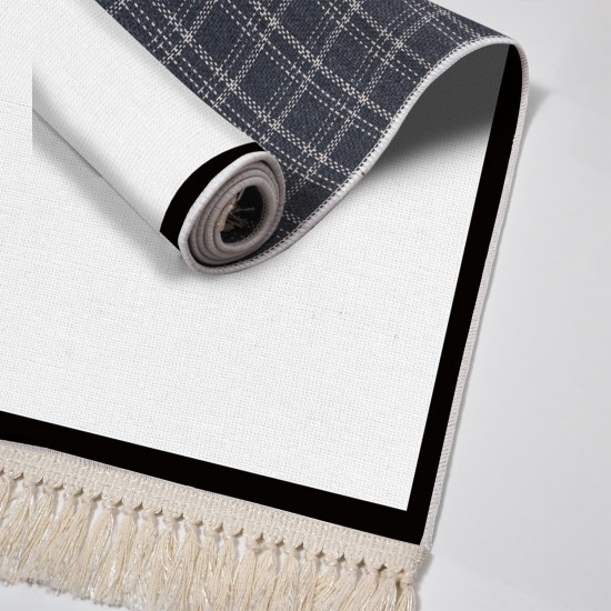 Dekoreko Kaymaz Taban Djt Klozet Takımı Luna Pamuk Saçaklı Dokuma Desen E5001 Açık Gri