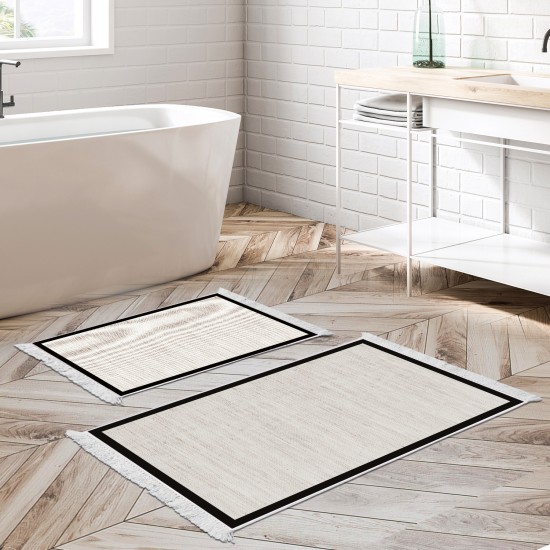 Dekoreko Kaymaz Taban Djt Klozet Takımı Luna Pamuk Saçaklı Dokuma Desen E5001 Açık Bej