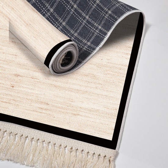 Dekoreko Kaymaz Taban Djt Klozet Takımı Luna Pamuk Saçaklı Dokuma Desen E5001 Açık Krem