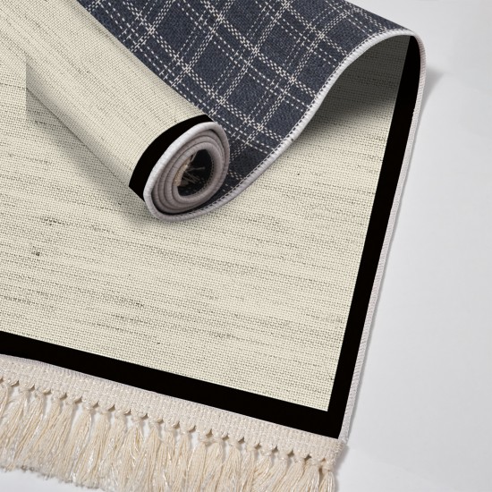 Dekoreko Kaymaz Taban Djt Klozet Takımı Luna Pamuk Saçaklı Dokuma Desen E5001 Bej Gri