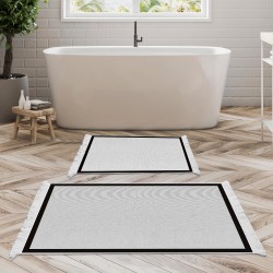 Dekoreko Kaymaz Taban Djt Klozet Takımı Luna Pamuk Saçaklı Dokuma Desen E5001 Gri