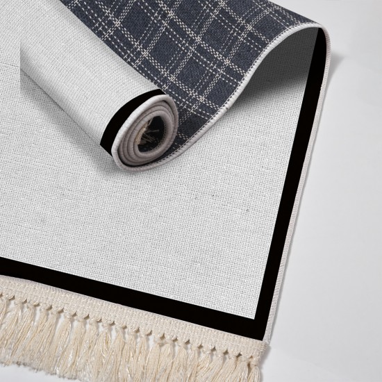 Dekoreko Kaymaz Taban Djt Klozet Takımı Luna Pamuk Saçaklı Dokuma Desen E5001 Gri