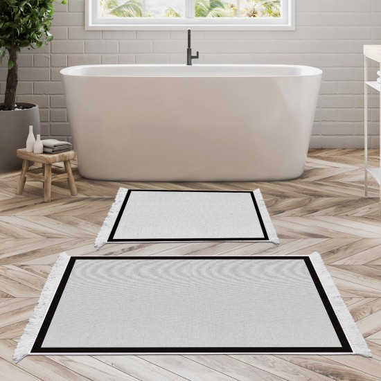 Dekoreko Kaymaz Taban Djt Klozet Takımı Luna Pamuk Saçaklı Dokuma Desen E5001 Gri