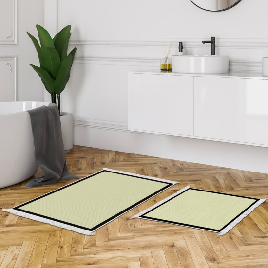 Dekoreko Kaymaz Taban Djt Klozet Takımı Saray Deri Saçaklı Dokuma Desen E5007 Açık Sarı Bej