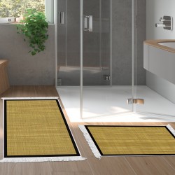 Dekoreko Kaymaz Taban Djt Klozet Takımı Saray Deri Saçaklı Dokuma Desen E5007 Altın Sarısı