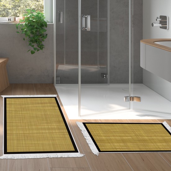 Dekoreko Kaymaz Taban Djt Klozet Takımı Saray Deri Saçaklı Dokuma Desen E5007 Altın Sarısı