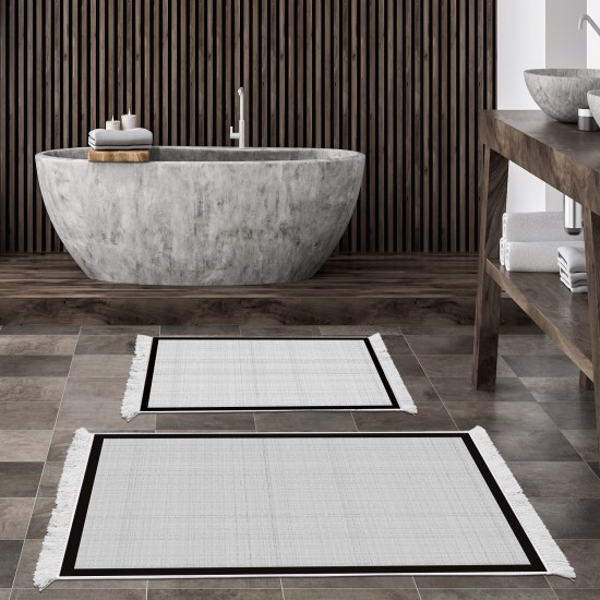 Dekoreko Kaymaz Taban Djt Klozet Takımı Saray Deri Saçaklı Dokuma Desen E5007 Açık Gri