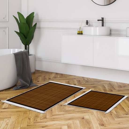 Dekoreko Kaymaz Taban Djt Klozet Takımı Saray Deri Saçaklı Dokuma Desen E5007 Koyu Kahve