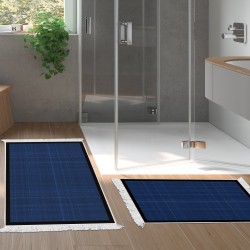 Dekoreko Kaymaz Taban Djt Klozet Takımı Saray Deri Saçaklı Dokuma Desen E5007 Koyu Lacivert