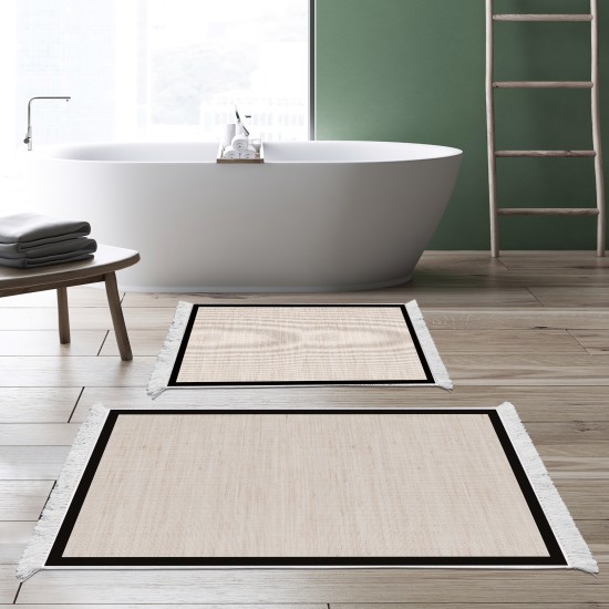 Dekoreko Kaymaz Taban Djt Klozet Takımı Saray Deri Saçaklı Dokuma Desen E5007 Açık Bej