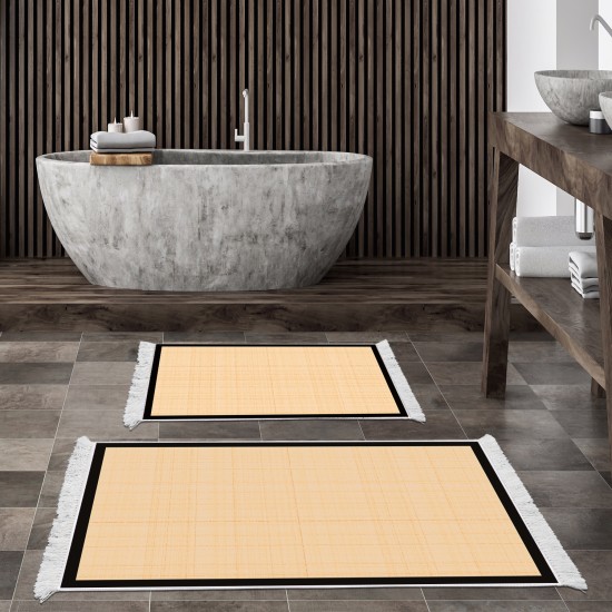 Dekoreko Kaymaz Taban Djt Klozet Takımı Saray Deri Saçaklı Dokuma Desen E5007 Açık Şeftali